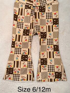 Handmade Minnie/Mickey Patchwork Flared Pants - Beige Brown Red